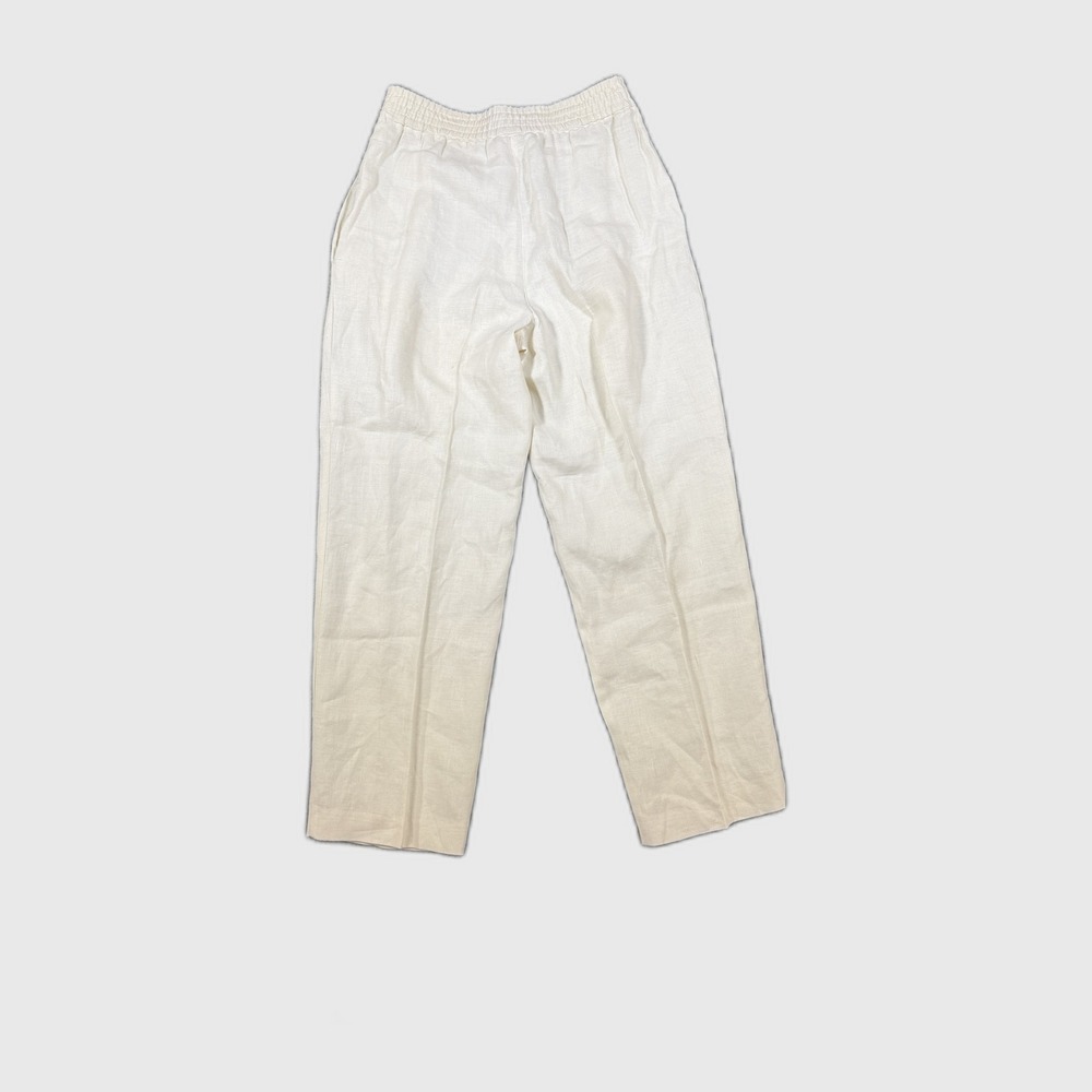 AST Vintage 100% Linen Pleated Trousers Cream Made in USA Size 14 High Rise